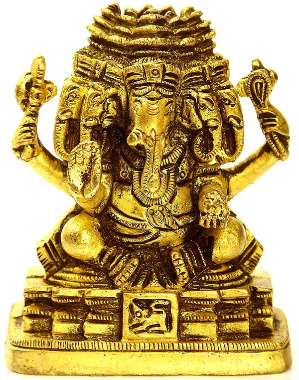 3" Five-Headed Lord Ganesha Small Sculpture in Brass | Handmade