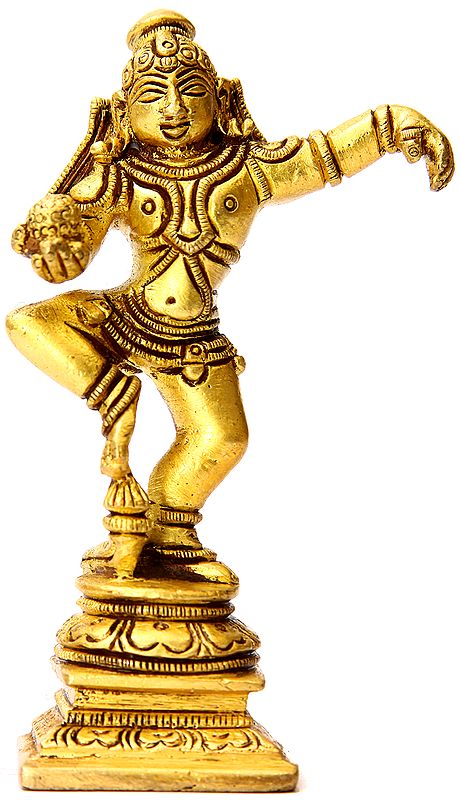 3" Dancing Baby Krishna Statue with Butter Ball | Brass Small Sculpture