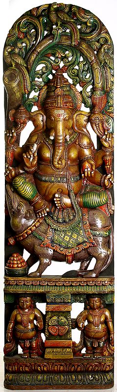 Shri Ganesha Seated on Rat with Vegetative Arched-Shaped Aureole