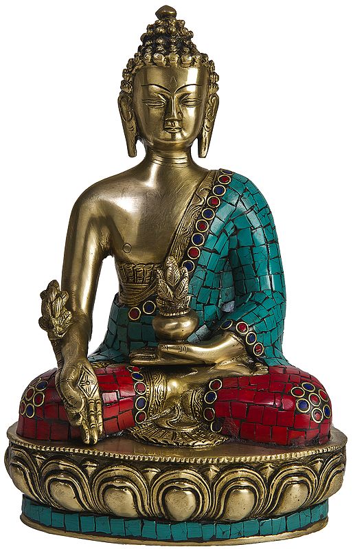 12" (Tibetan Buddhist Deity) Bhaishajyaguru - The Medicine Buddha In Brass | Handmade | Made In India