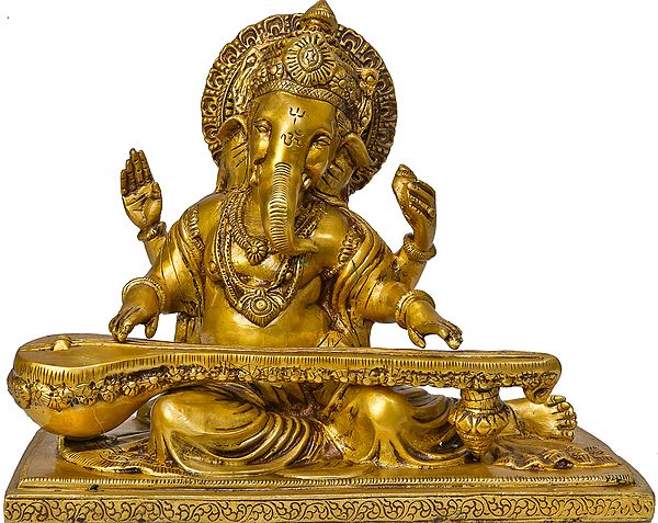 9" Vina-Vadaka Ganapati Brass Statue | Handmade | Made in India