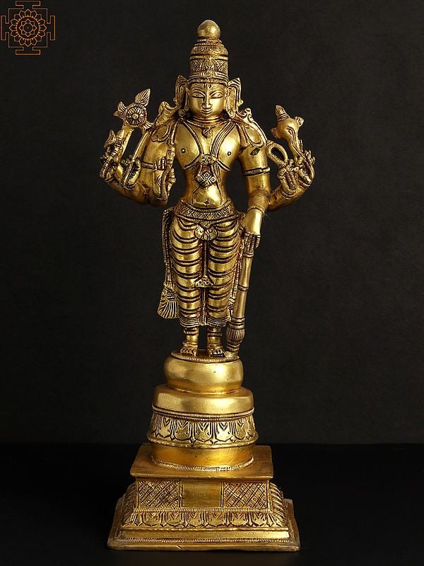 14" Eight Armed Standing Vishnu In Brass | Handmade | Made In India