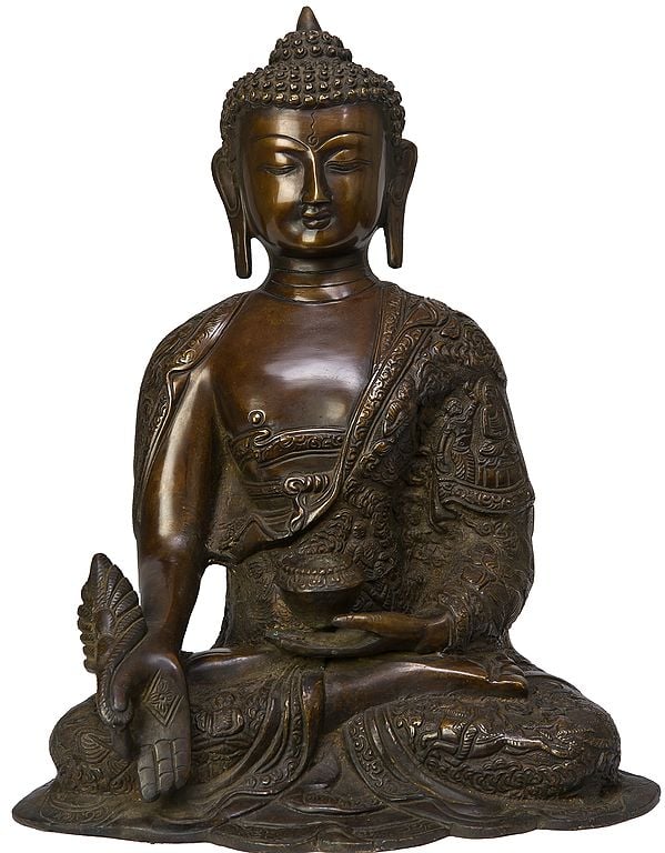 Tibetan Buddhist God Bhaishajyaguru - The Medicine Buddha (Robes Decorated with the Life of Shakyamuni Buddha)