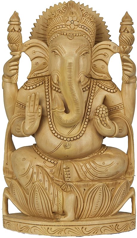 Four Armed Ganesha Seated in Lalitasana on Lotus