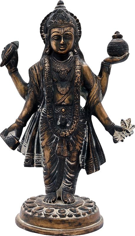 10" Dhanvantari - The Physician of the Gods (Holding the Vase of Immortality and Herbs ) | Brass | Handmade | Made In India