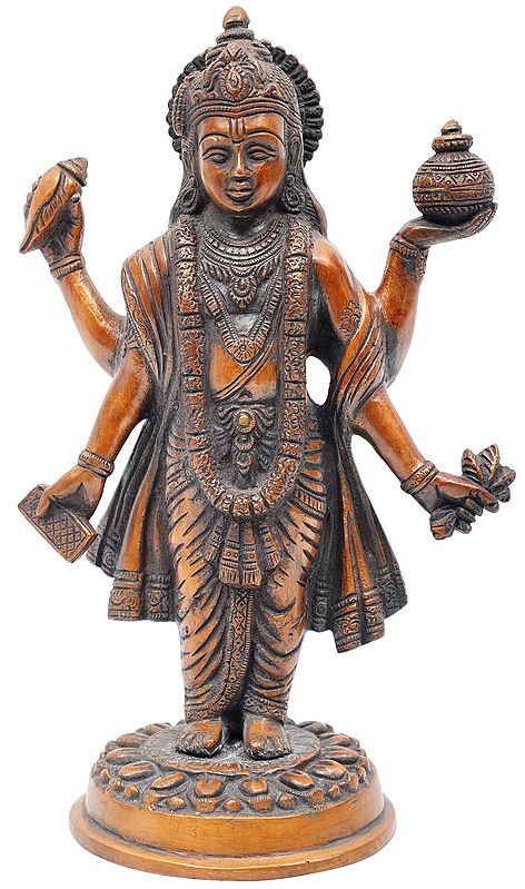 10" Dhanvantari Brass Statue (Holding the Vase of Immortality and Herbs)
