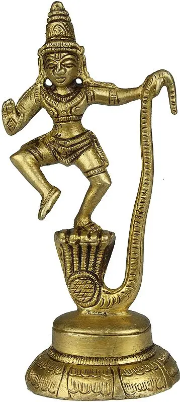 4" Kaliya Vijaya Leela of Shri Krishna In Brass | Handmade | Made In India