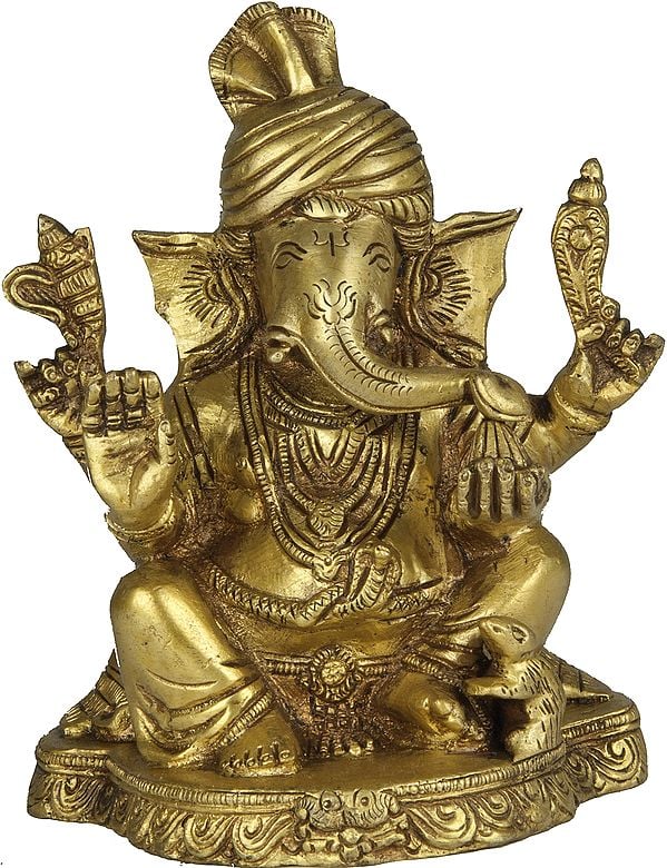 Turbaned Ganesha Enjoying Modak