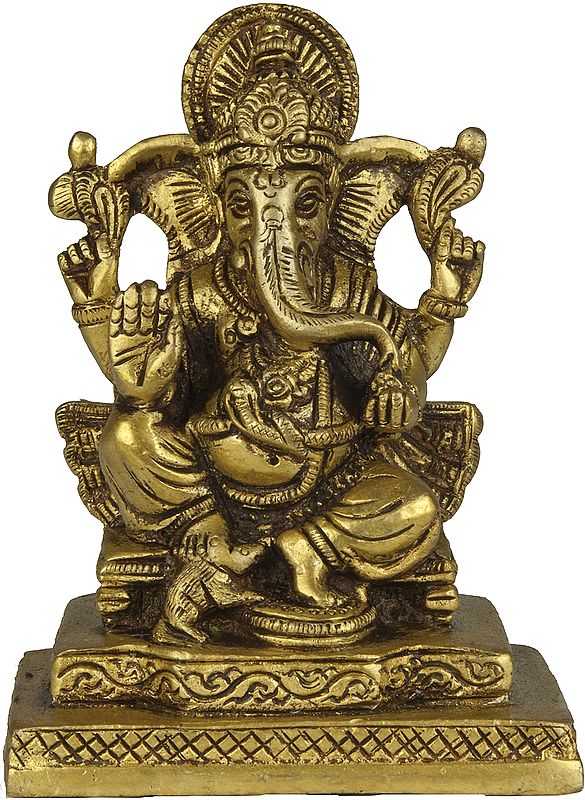 Four Armed Seated Ganesha in Abhaya Mudra