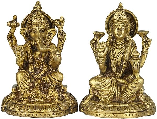 3" Lakshmi Ganesha In Brass | Handmade | Made In India