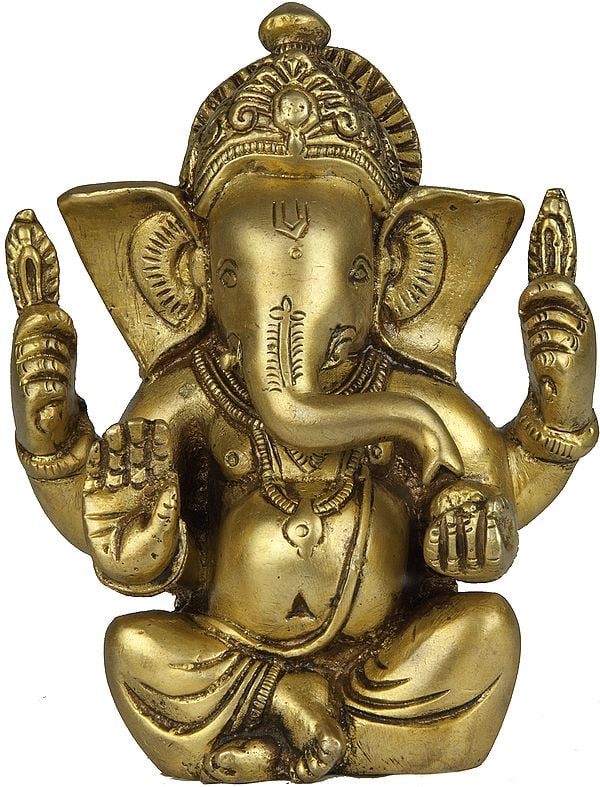 Four Armed Seated Ganesha Wearing Dhoti