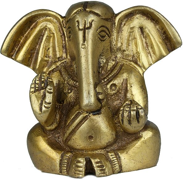 Seated Ganesha with Trident Mark and Large Ears (Small Sculpture)