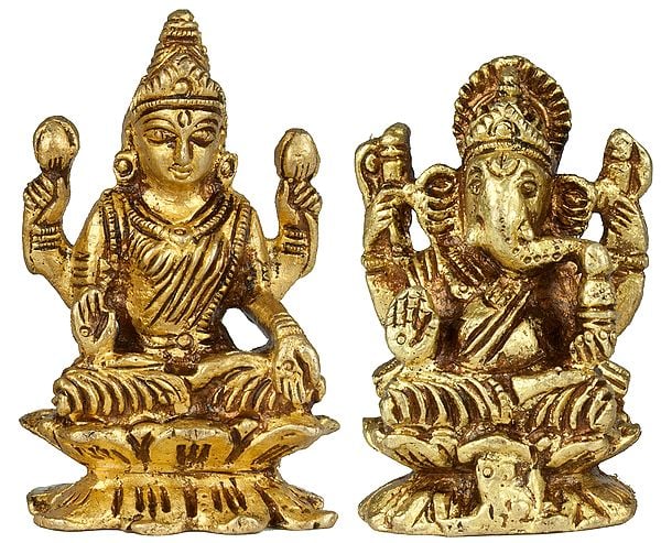 2" Lakshmi Ganesha (Small Sculpture) In Brass | Handmade | Made In India