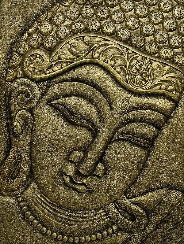 The Buddha Face - Carved in Relief (Wall Hanging)