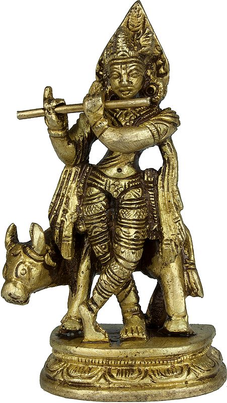 Lord Krishna with His Cow (Small Statue)