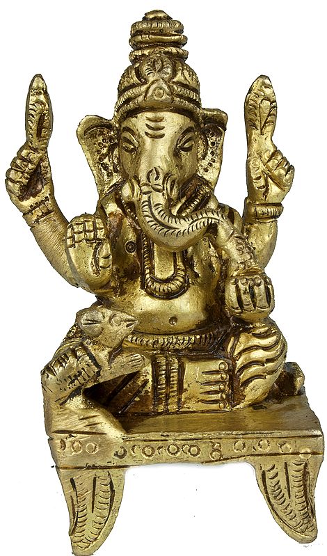 Lord Ganesha Seated on Chowki (Small Sculpture)