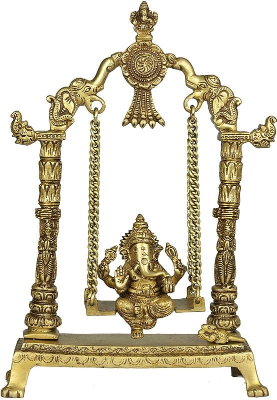 12" Lord Ganesha on a Swing In Brass | Handmade | Made In India