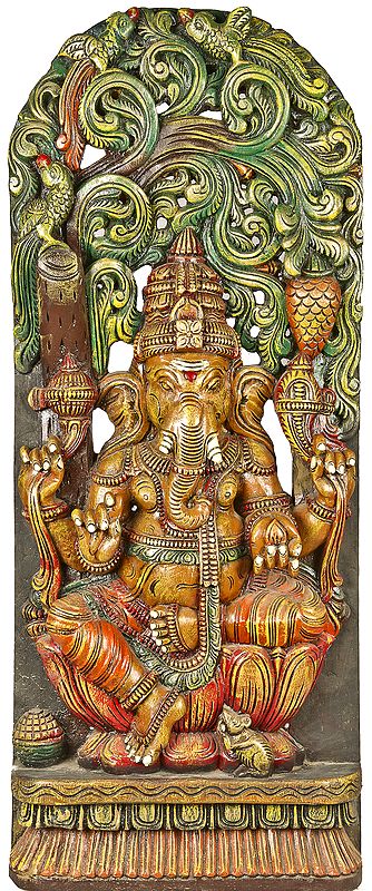 Four Armed Kamalasana Ganesha with Vegetative Aureole