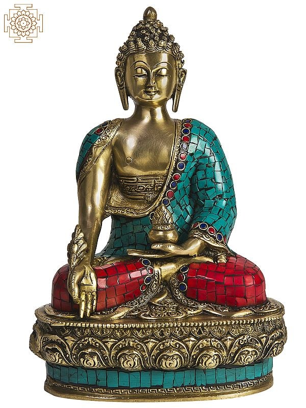 13" Tibetan Buddhist Deity- Triple Hued Bhaishajyaguru (The Medicine Buddha) In Brass | Handmade | Made In India