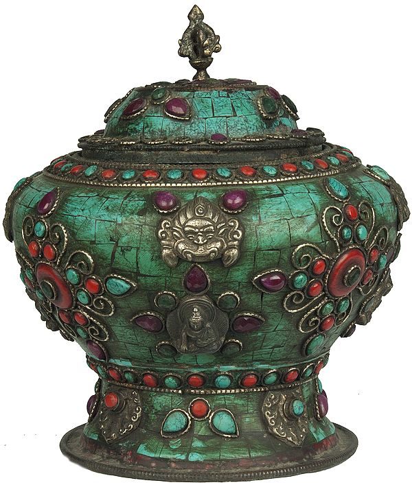 Monastery Ritual Bowl with Cosmic Buddha, Garuda and Dorje Atop