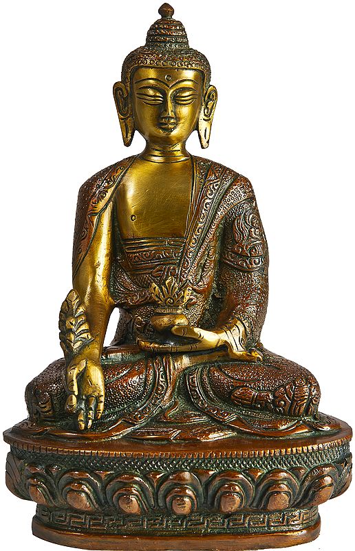 Tibetan Buddhist God Medicine Buddha (Robes Decorated with Auspicious Symbols and the Scenes from the Life of Shakyamuni)
