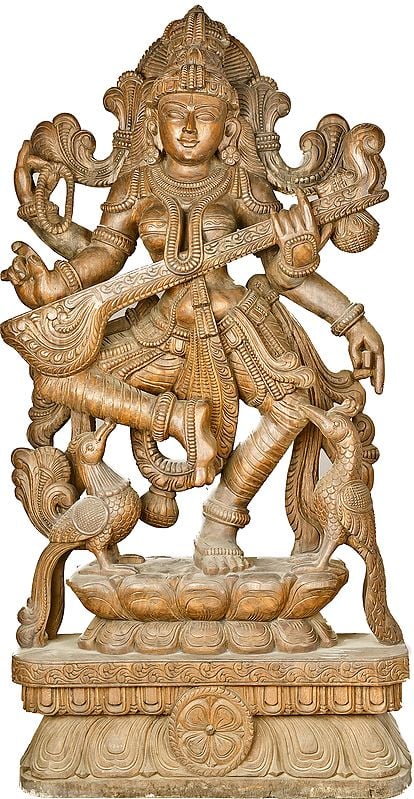 Four Armed Dancing Saraswati with Peacock Pair