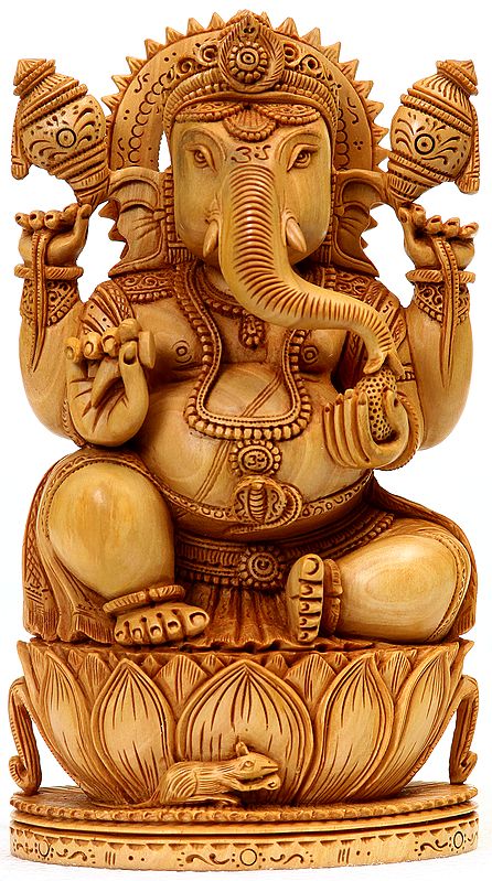 Four Armed Ganesha Seated on Lotus