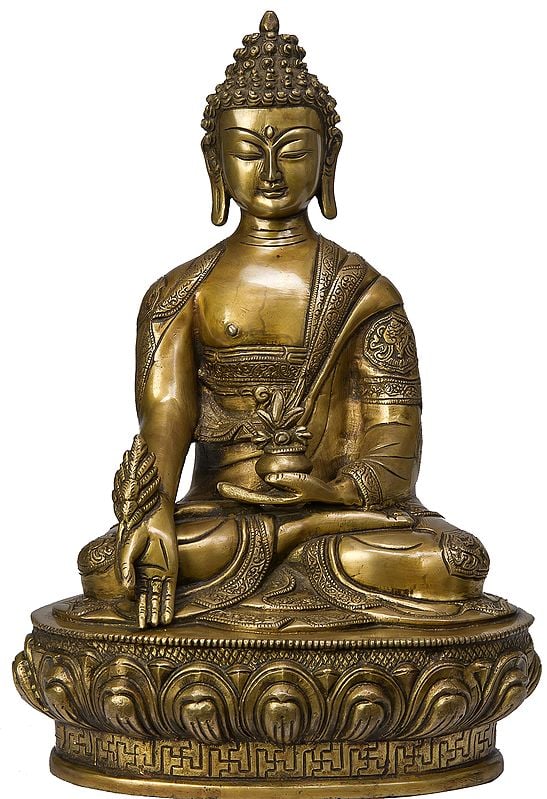 Tibetan Buddhist God Medicine Buddha Symbolically Decorated with the Eight Auspicious Symbols