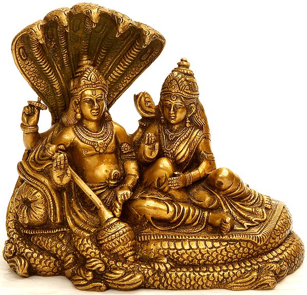 Lord Vishnu and Goddess Lakshmi Seated on Sheshanag