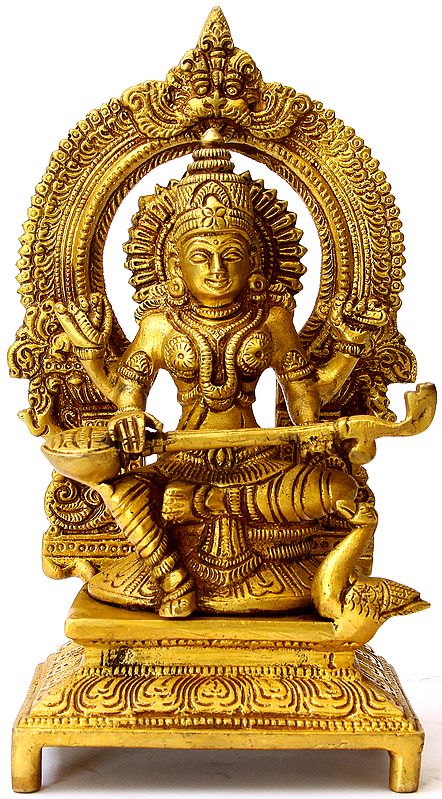 Four Armed Enthroned Saraswati