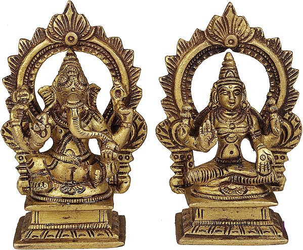 3" Ganesha-Lakshmi Brass Sculpture | Handmade | Made in India