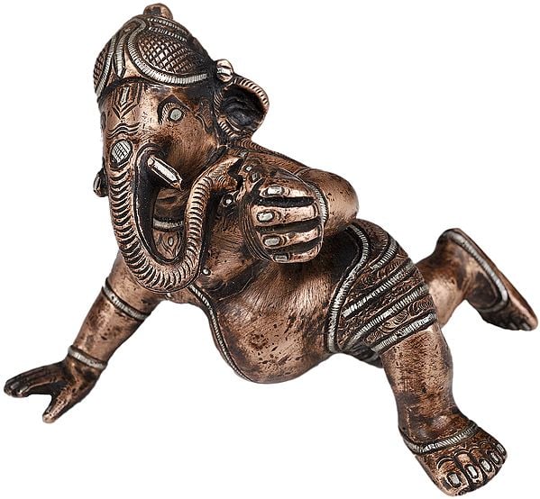 3" Baby Ganesha with Modak In Brass | Handmade | Made In India
