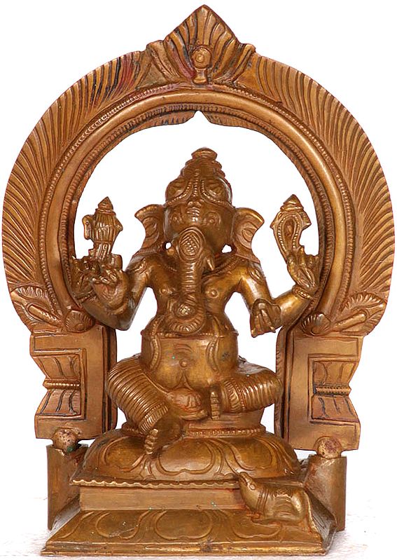 Lord Ganesha Seated on Lotus Throne with Aureole