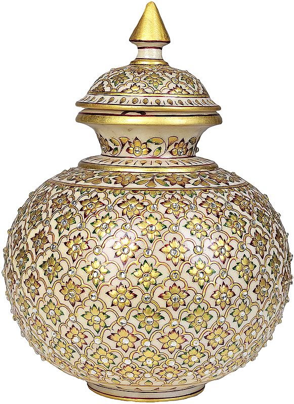Decorated Marble Pot with Lid