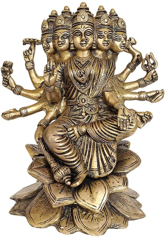 9" Goddess Gayatri In Brass | Handmade | Made In India