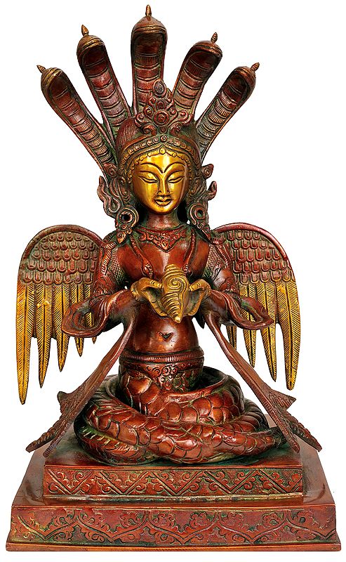 12" Naga Kanya Brass Statue | Handmade | Made in India