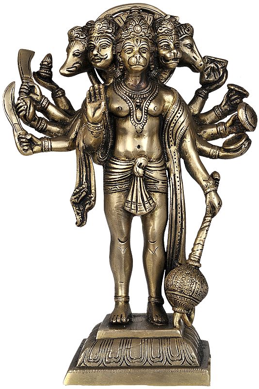 Five Headed Hanuman as Eleventh Rudra Standing on Lotus Pedestal