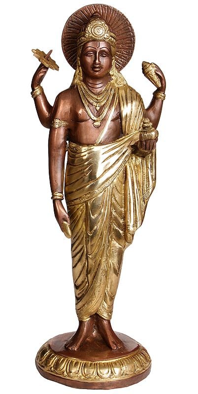 12" Dhanvantari Brass Idol - The Physician of Gods | Handmade Brass Statue | Made in India