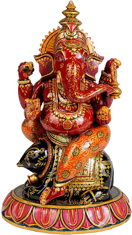 Red Ganesha Seated on Rat
