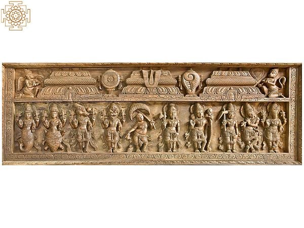 Dashavatara Panel (Ten Incarnations of Lord Vishnu - From the Left Matshya, Kurma, Varaha, Narasimha, Vaman, Parashurama, Rama, Balarama, Krishna and Kalki)