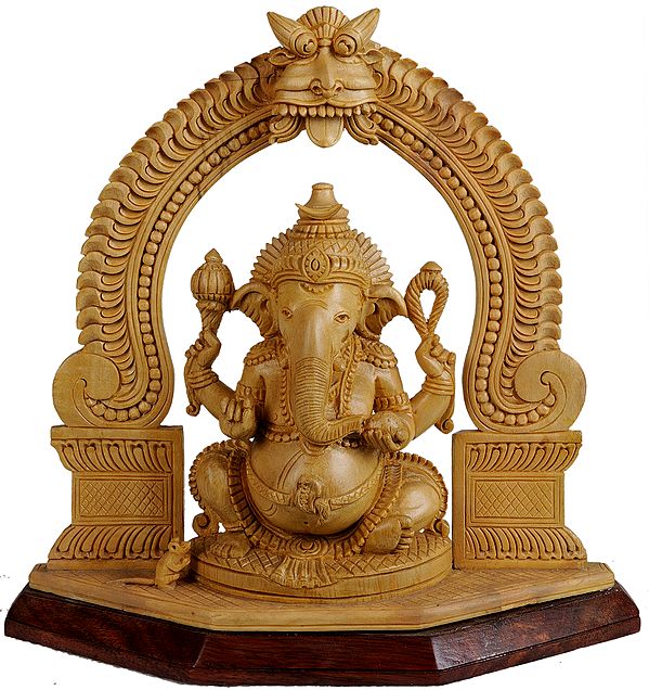 Enthroned Ganesha with Floral Aureole and Kirtimukha Atop