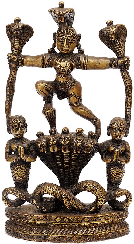 9" Kaliya Vijaya Leela of Shri Krishna In Brass | Handmade | Made In India