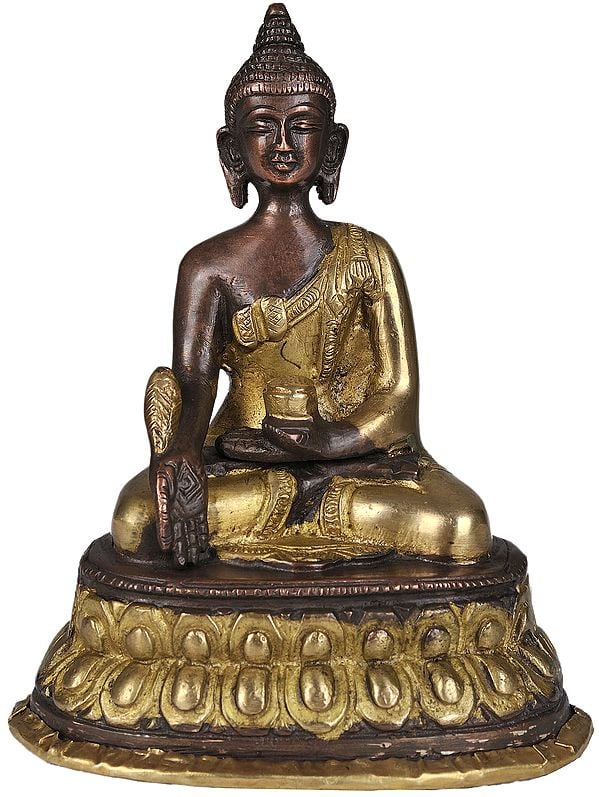 5" Medicine Buddha Statue in Brown and Golden Hues in Brass | Handmade | Made in India