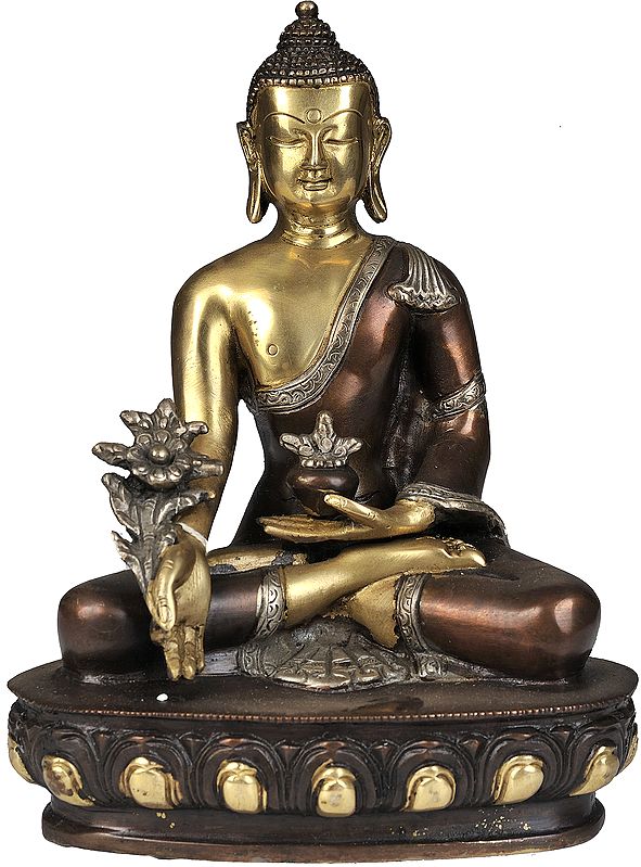 The Medicine Buddha in Brown and Golden Hues