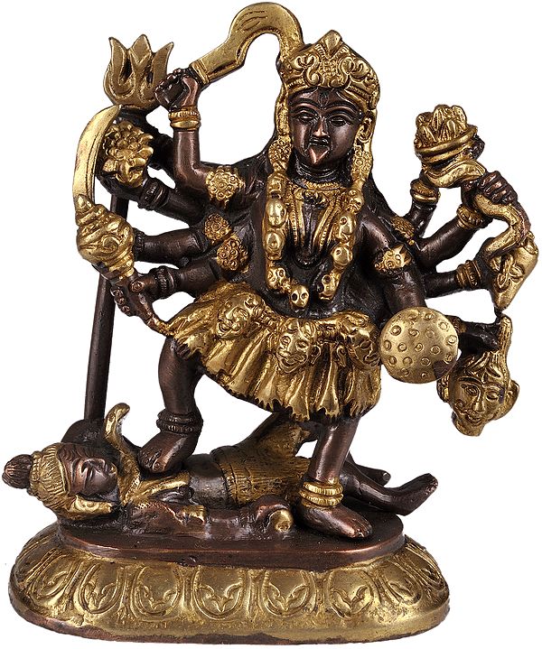 6" Goddess Kali in Golden and Brown Hues in Brass | Handmade | Made in India