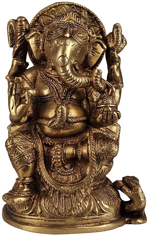 Lord Ganesha Seated in Lalitasansa on Lotus Throne
