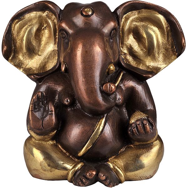 4" Seated Ganesha Statue with Large Ears in Brass | Handmade | Made in India