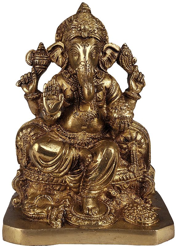 6" Lord Ganesha Statue Granting Abhaya to His Devotees in Brass | Handmade | Made in India