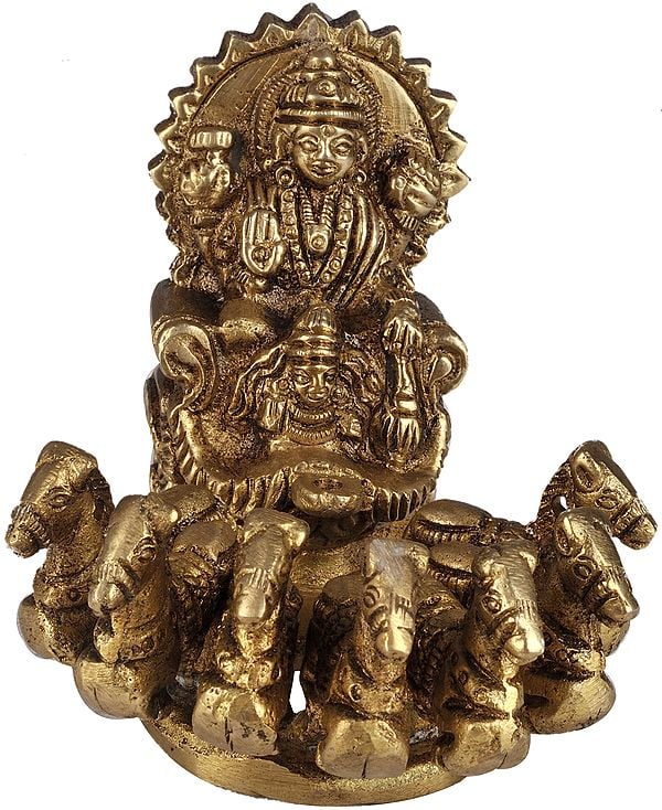 3" Lord Surya on His Seven Horses Chariot In Brass | Handmade | Made In India