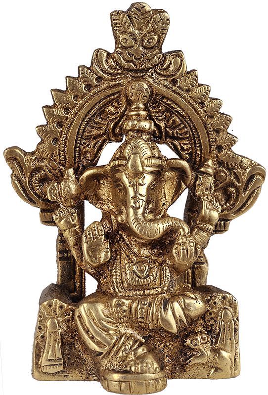 3" Enthroned Ganesha In Brass | Handmade | Made In India